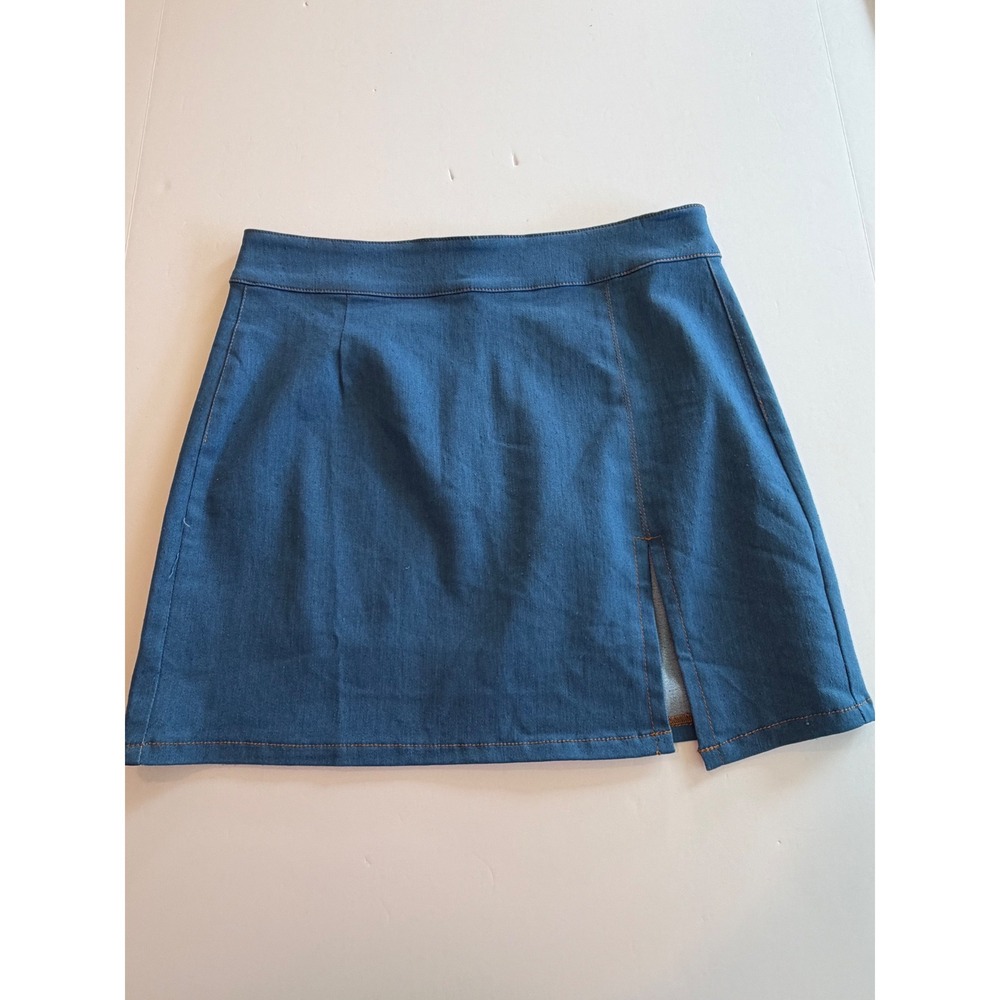 Sky to Moon Blue Denim Mini Skirt with Front Slit Size Large